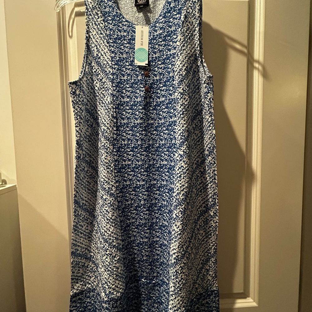 Bobeau Blue and White Textured Midi Dress